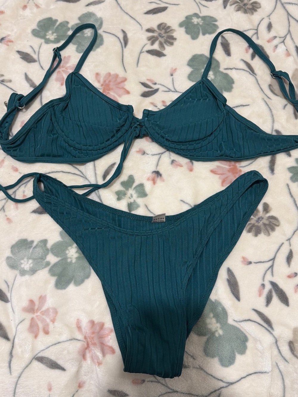 Teal Ribbed Bikini Set